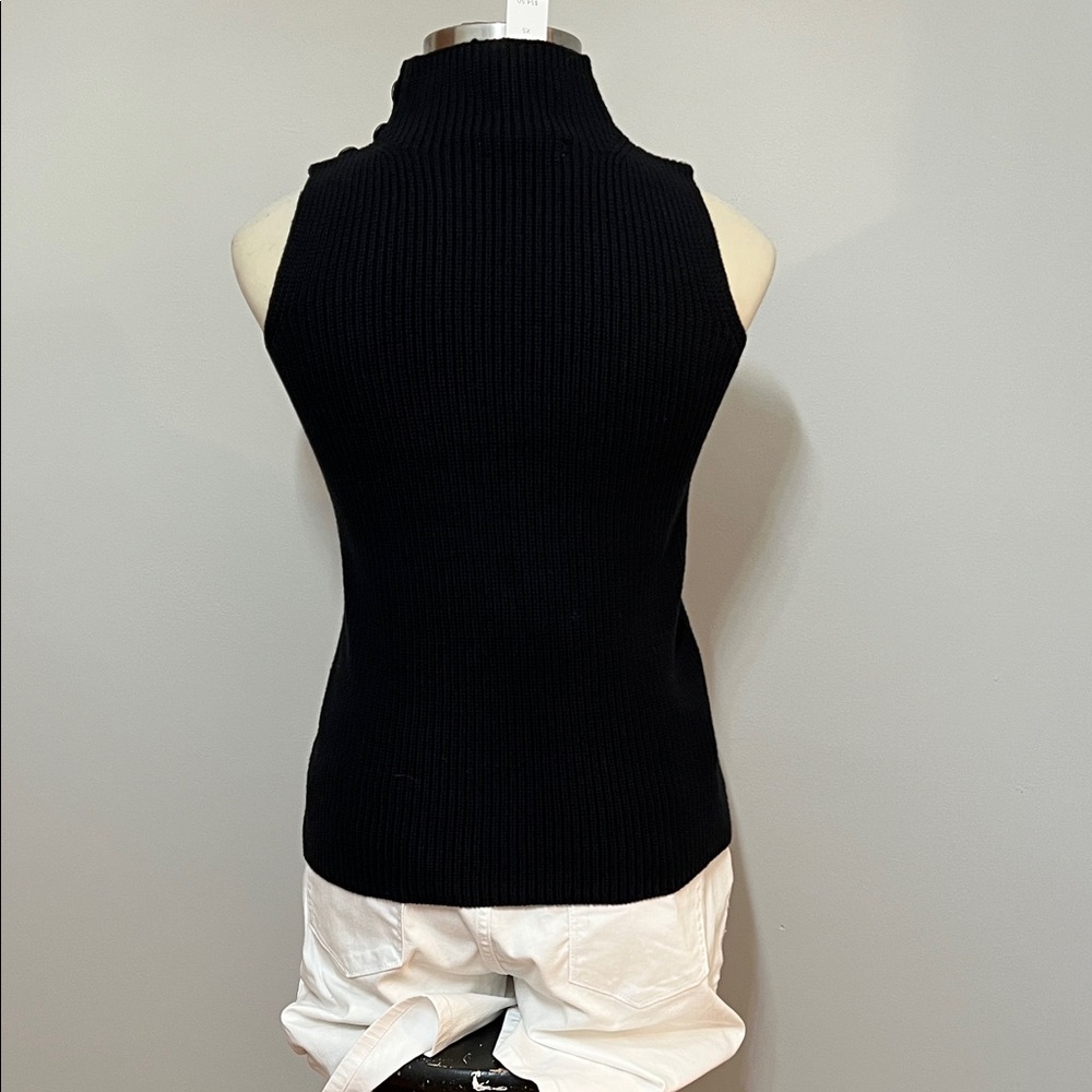 LOFT Black Sleeveless Quite Luxury Mock Neck Vertical Ribbed Decorative Sweater - Picture 6 of 13